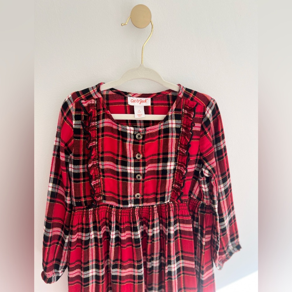 Cat & Jack Red Plaid Casual Holiday Dress | Girls 3T - Picture 3 of 4